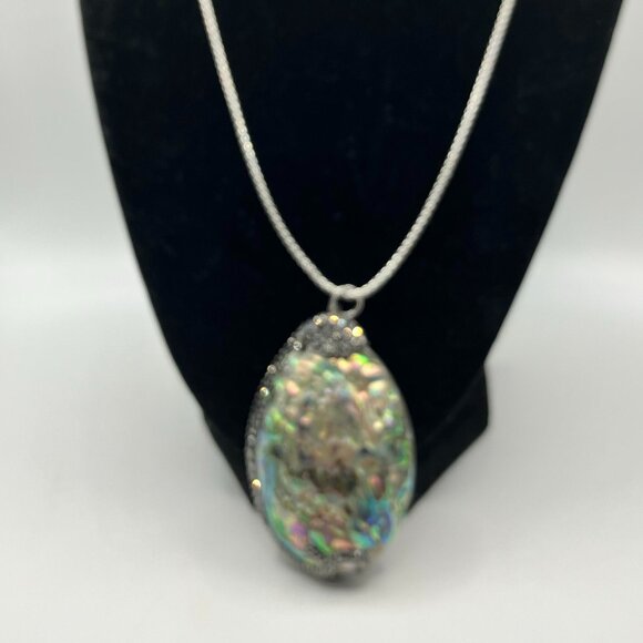 Paua Abalone Large Pendant Necklace + 19 inch ROLO chain Brand New in Gift Box - Picture 4 of 8